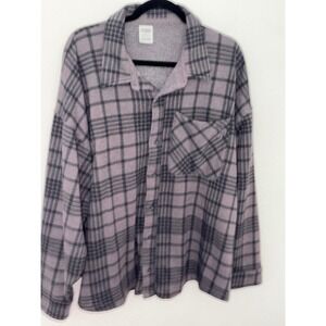 Pink Victoria's Secret Plaid Fleece Lined Button Down Shirt brown XXL